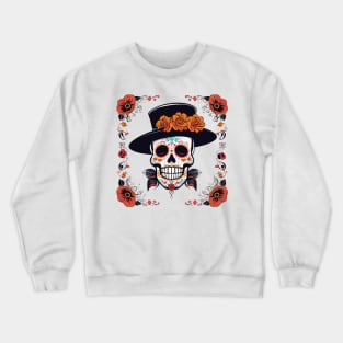 Sugar skull with top hat floral dia de los muertos halloween design Crewneck Sweatshirt